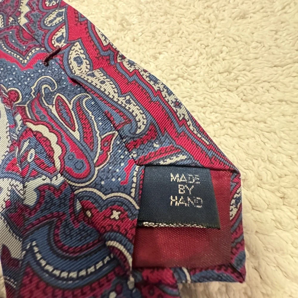 Vintage Polo Ralph Lauren Tie Burgundy Blue Paisley 100% Silk Heritage Classic